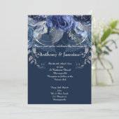 Faire-part de mariage ROSE FLORAL ELEGANT NAVY (Debout devant)