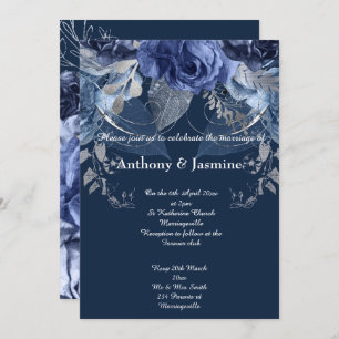 Faire-part de mariage ROSE FLORAL ELEGANT NAVY