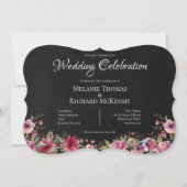 Faire-part de mariage rose floral et tableau noir (Devant)