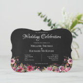 Faire-part de mariage rose floral et tableau noir (Debout devant)