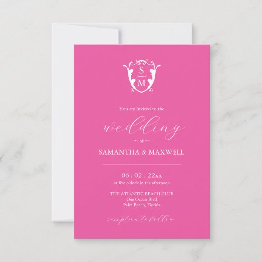 Faire-part de mariage rose Fuchsia avec code QR (Devant)