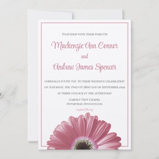 Faire-part de mariage rose Gerbera Daisy (Devant)