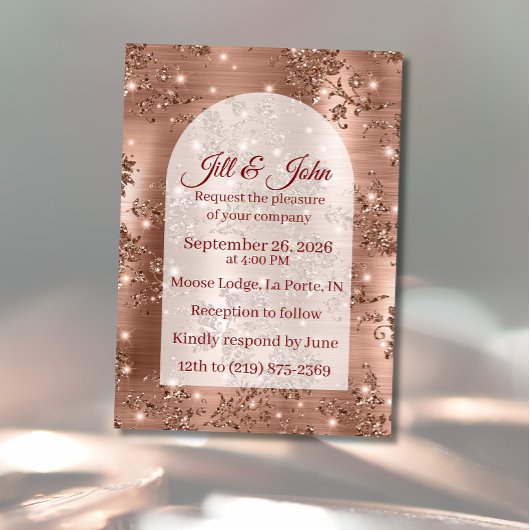 Faire-part de mariage Rose Gold Arched Glitter