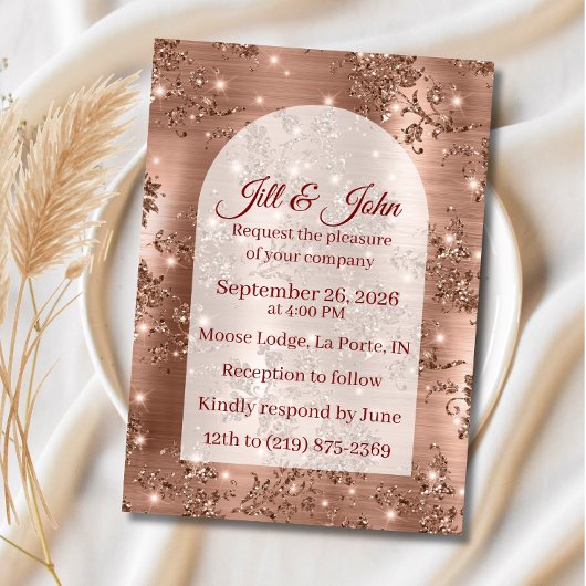 Faire-part de mariage Rose Gold Arched Glitter