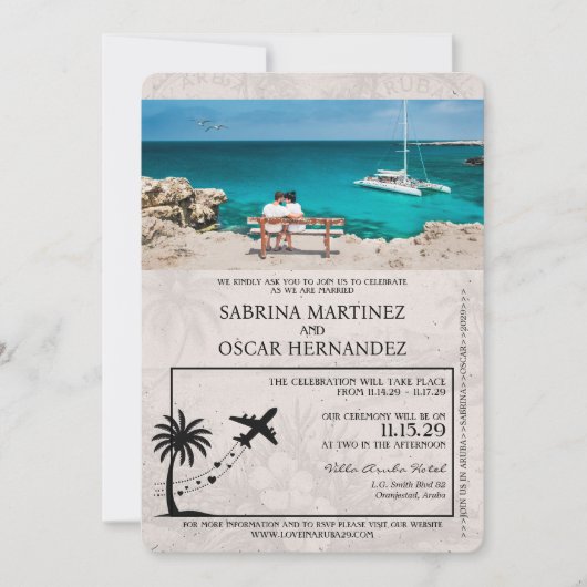 Faire-part de mariage rose Gold Aruba Passport (Devant)