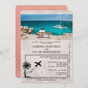 Faire-part de mariage rose Gold Aruba Passport