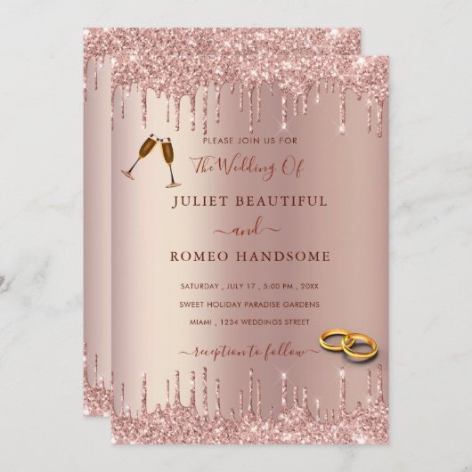 Faire-part de mariage rose Gold Blush Sparkle Driv (Devant / Derrière)