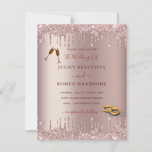 Faire-part de mariage rose Gold Blush Sparkle Driv (Devant)