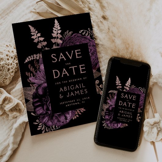 Faire-part de mariage Rose Gold Fleur foncée Viole