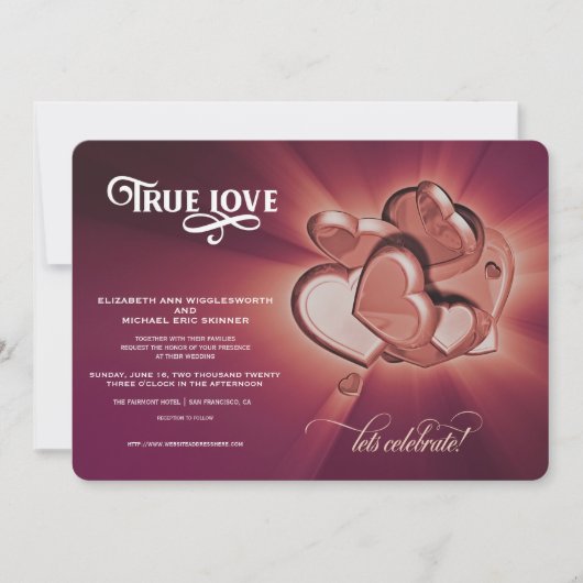 Faire-part de mariage Rose Gold Hearts True Love (Devant)