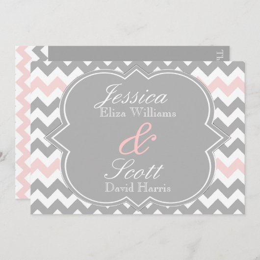 Faire-part de mariage rose gris de Chevron (Devant / Derrière)