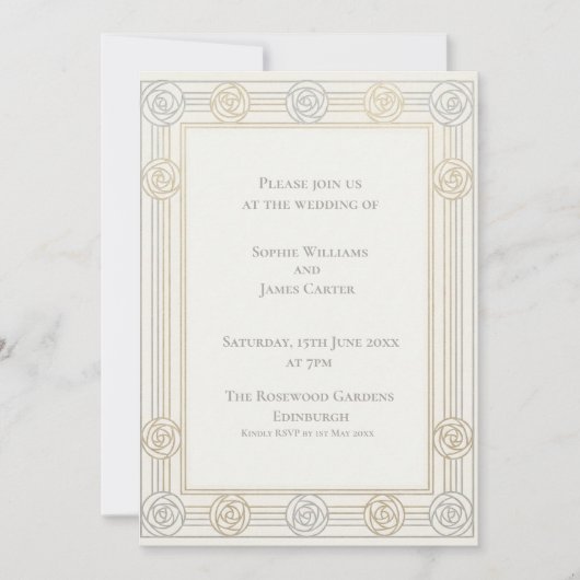 Faire-part de mariage Rose Ivory Gold (Devant)