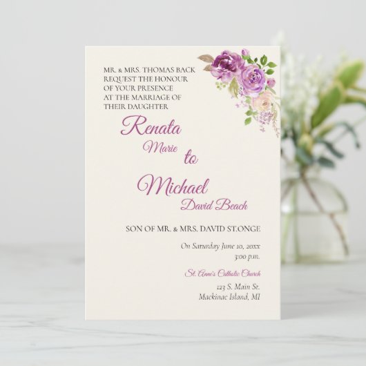 Faire-part de mariage Rose Lilac (Debout devant)