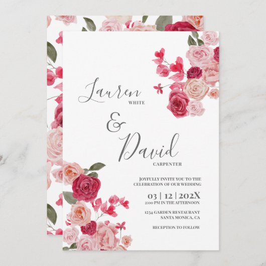 Faire-part de mariage rose magenta (Devant / Derrière)