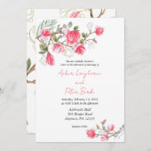 Faire-part de mariage rose Magnolia, invitations (Devant / Derrière)