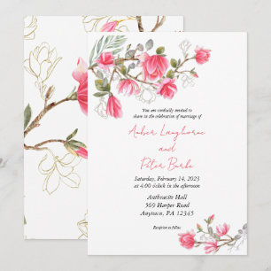 Faire-part de mariage rose Magnolia, invitations