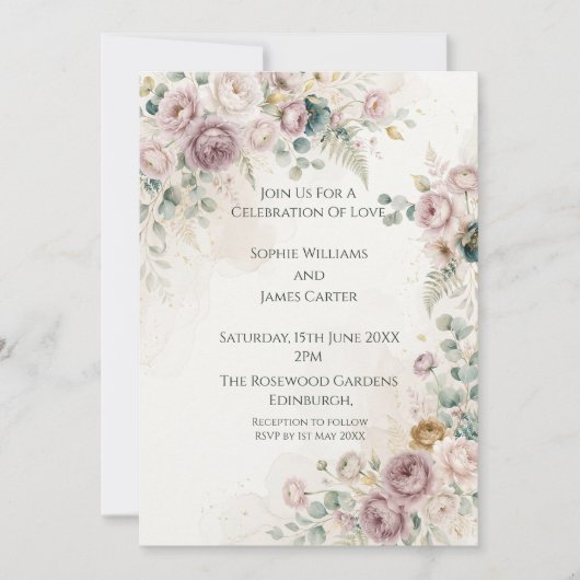 Faire-part de mariage Rose Mauve (Devant)