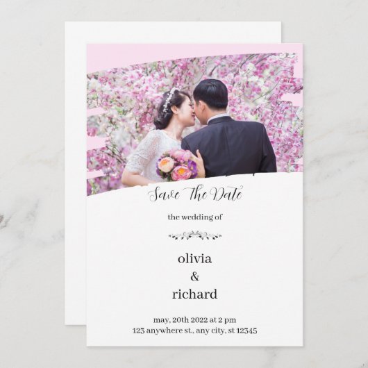 Faire-part de mariage rose moderne (Devant / Derrière)