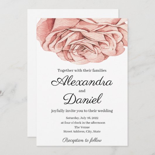 Faire-part de mariage Rose moderne (Devant / Derrière)