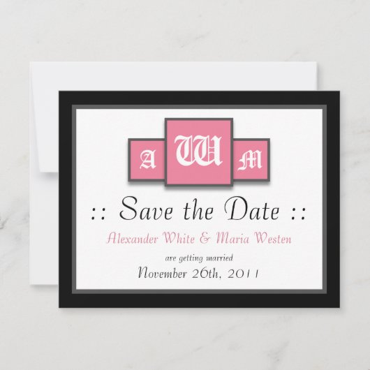 Faire-part de mariage rose moderne à monogramme tr (Devant)