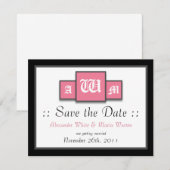 Faire-part de mariage rose moderne à monogramme tr (Devant / Derrière)