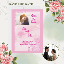 Faire-part de mariage rose moderne avec photo pers