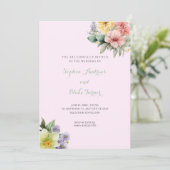 Faire-part de mariage rose moderne & Fleurs pastel (Debout devant)