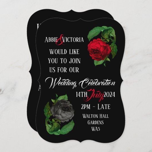 Faire-part de mariage Rose noir (Devant / Derrière)