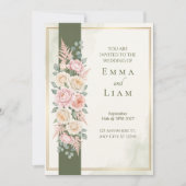 Faire-part de mariage rose olive vert or (Devant)
