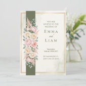 Faire-part de mariage rose olive vert or (Debout devant)