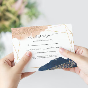 Faire-part de mariage rose, or et marine