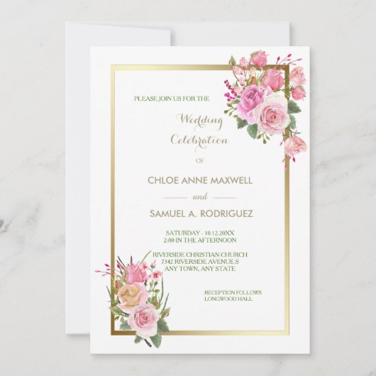 Faire-part de mariage Rose Or Frame (Devant)