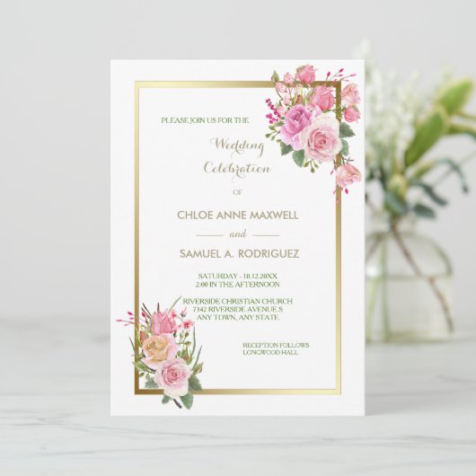 Faire-part de mariage Rose Or Frame (Debout devant)