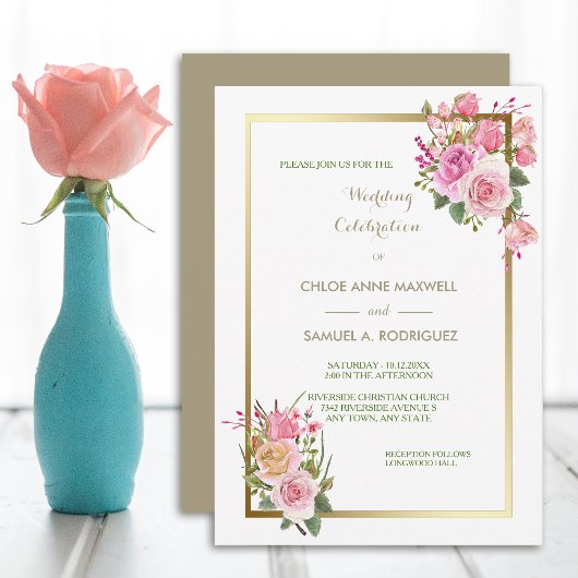 Faire-part de mariage Rose Or Frame