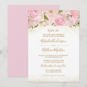 Faire-part de mariage Rose Pailletée Or Rose (Devant / Derrière)