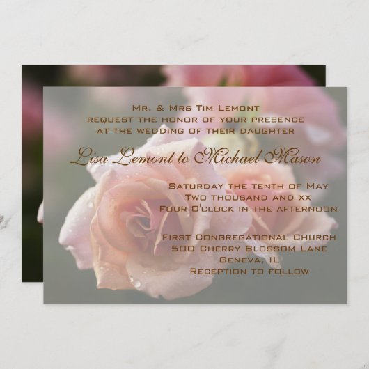 Faire-part de mariage rose pâle (Devant / Derrière)