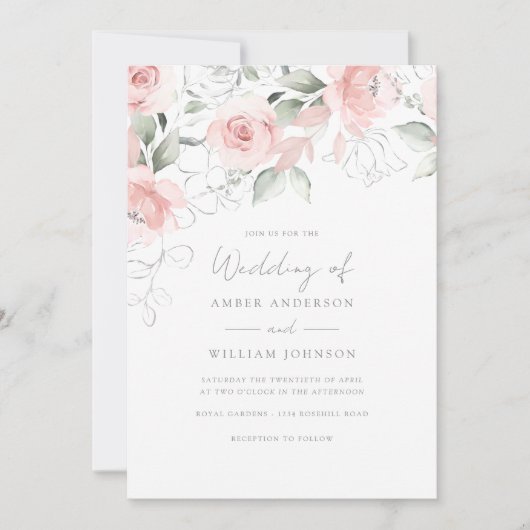 Faire-part de mariage rose pâle Bloom Soft Blush (Devant)