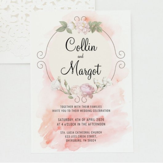 Faire-part de mariage Rose Pâle Couronne