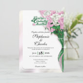 Faire-Part de Mariage Rose Pâle - Lettres Vertes 1 (Debout devant)