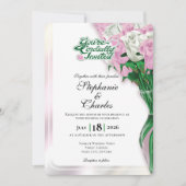 Faire-Part de Mariage Rose Pâle - Lettres Vertes 1 (Devant)
