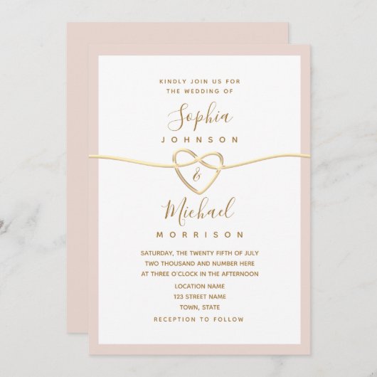 Faire-part de mariage rose pâle minimal (Devant / Derrière)