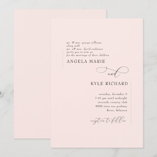Faire-part de mariage Rose Pâle Moderne des Deux P (Devant / Derrière)