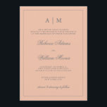 Faire-part de mariage rose pâle simple et élégant<br><div class="desc">Cette faire-part de mariage élégante est décorée dans un style tendance rose vif,  avec un cadre et un texte gris. Vous pouvez personnaliser le haut avec vos initiales.</div>