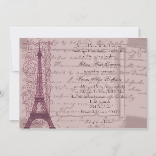Faire-part de mariage rose parisien (Devant)