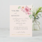 Faire-part de mariage rose pastel romantique (Debout devant)