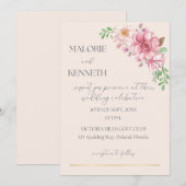 Faire-part de mariage rose pastel romantique (Devant / Derrière)