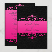 Faire-part de mariage - Rose pastel sur Damas noir (Devant / Derrière)