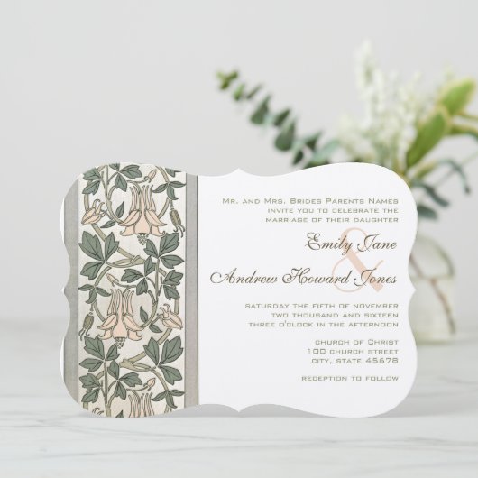 Faire-part de mariage rose Peachy Art nouveau (Debout devant)