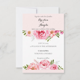 Faire-part de mariage rose personnalisable avec fl