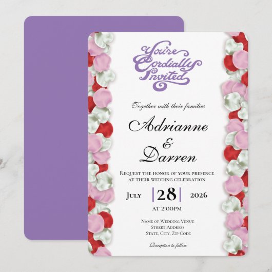 Faire-part de mariage Rose Petal Wedding Invite 4 (Devant / Derrière)